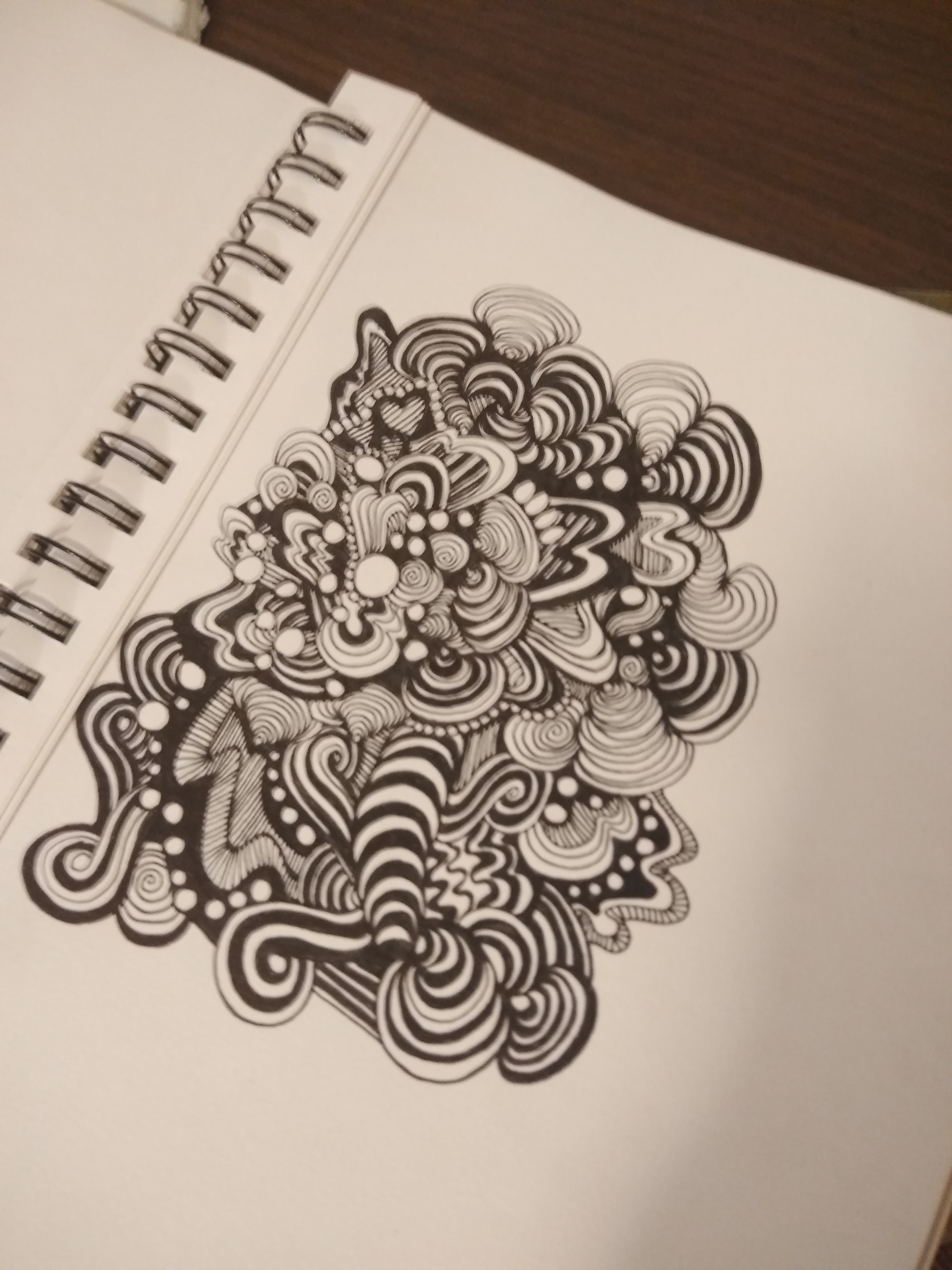These zentangles can be anything you can dream up, make a mistake and easily fill it in to make it look like you meant to do it.  They are very relaxing.